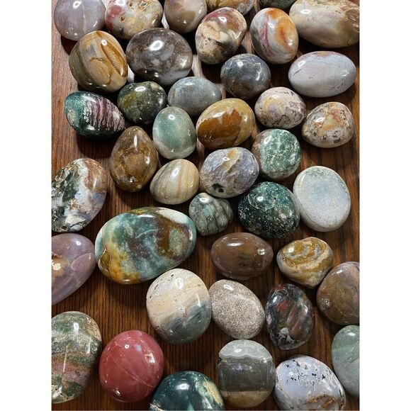 Natural Ocean Jasper orbicular palm stone crystal colorful green orange purple w - Picture 7 of 7